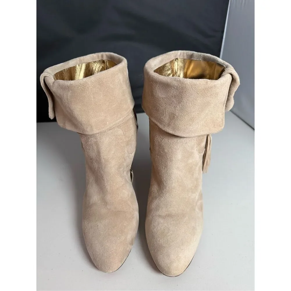 Johnston & Murphy Keaton Suede Leather Fringe Cuff‎ Heeled Boots Womens 10M Tan